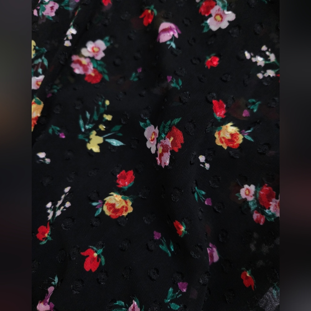 Banana Republic ClipDot Black Floral Chiffon Mock Neck Midi Dress Women's 2 - Picture 5 of 13